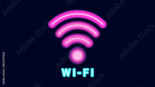 WiFi symbols neon effect dark background. Waves Wi Fi signal icon. Internet connection modern technology. Design web page billboard banner. Vector illustration.