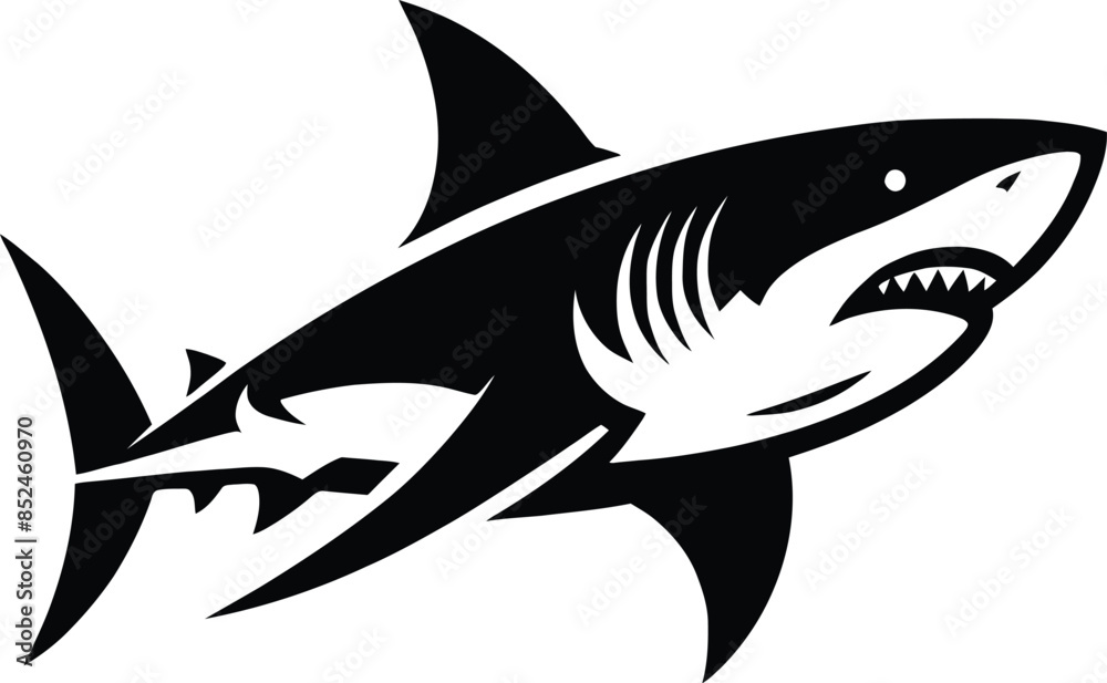modern and simple shark silhouette, a negatively spaced shark in black color icon vector temple, export wild shark modern and simple shark silhouette, a negatively spaced shark in black color icon vector temple, export wild shark