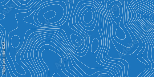 Abstract topography geography contour map and curve reliefs background .elevation contouring blue paper and white lines background .geographic mountain contour map grid vector background design .