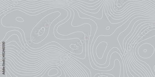Abstract topography geography contour map and curve reliefs background .elevation contouring gray paper and white lines background .geographic mountain contour map grid vector background design .