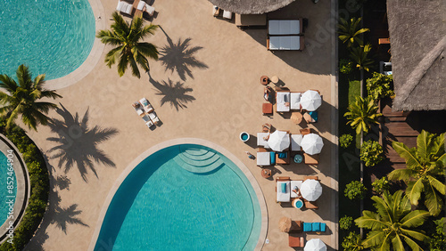 Aerial shots of the resort's luxury hotel swimming pool