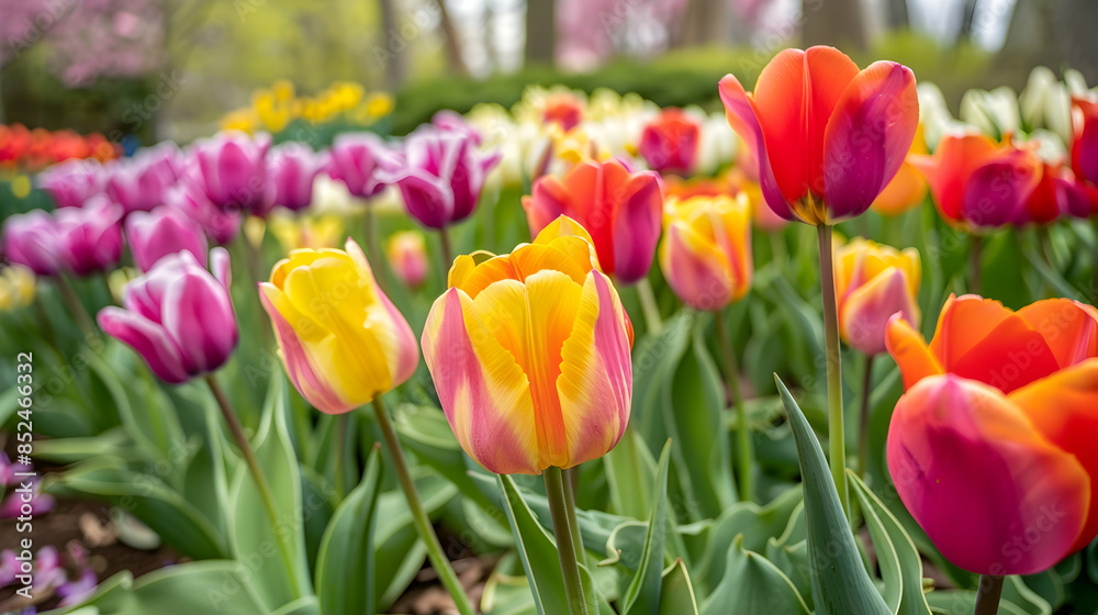Colorful Tulips in a Garden, Close-up Photo Colorful Tulips in a Garden, Close-up Photo