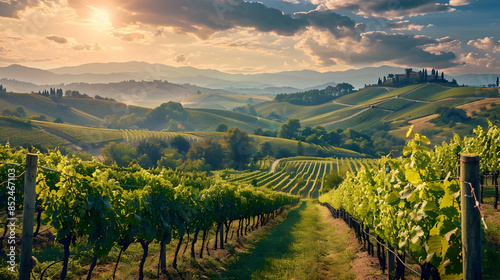 Stunning Landscape Photo of Rolling Hills Vineyards in Tuscany, Italy