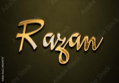 Old gold text effect of name Razan with 3D glossy style Mockup. photo