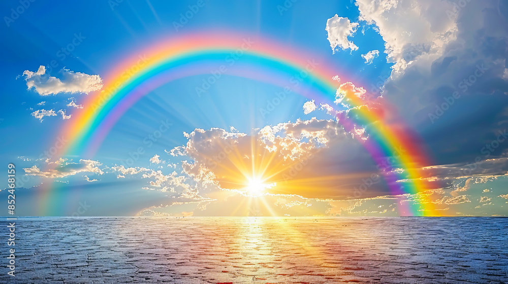 Rainbow over sunlit salt flats symbol of diversity Rainbow over sunlit salt flats symbol of diversity