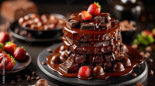 chocolate cake with strawberries © Arnur Murtazinov