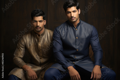 Two young indian men in traditional wear