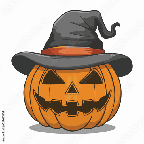 Halloween pumpkin wearing hat illustration in vector