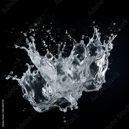 Dynamic Splash of Water Captured in Mid-Air Against a Black Background