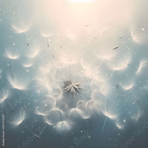 An abstract and dreamy interpretation of dandelion seeds floating in the air.
 photo