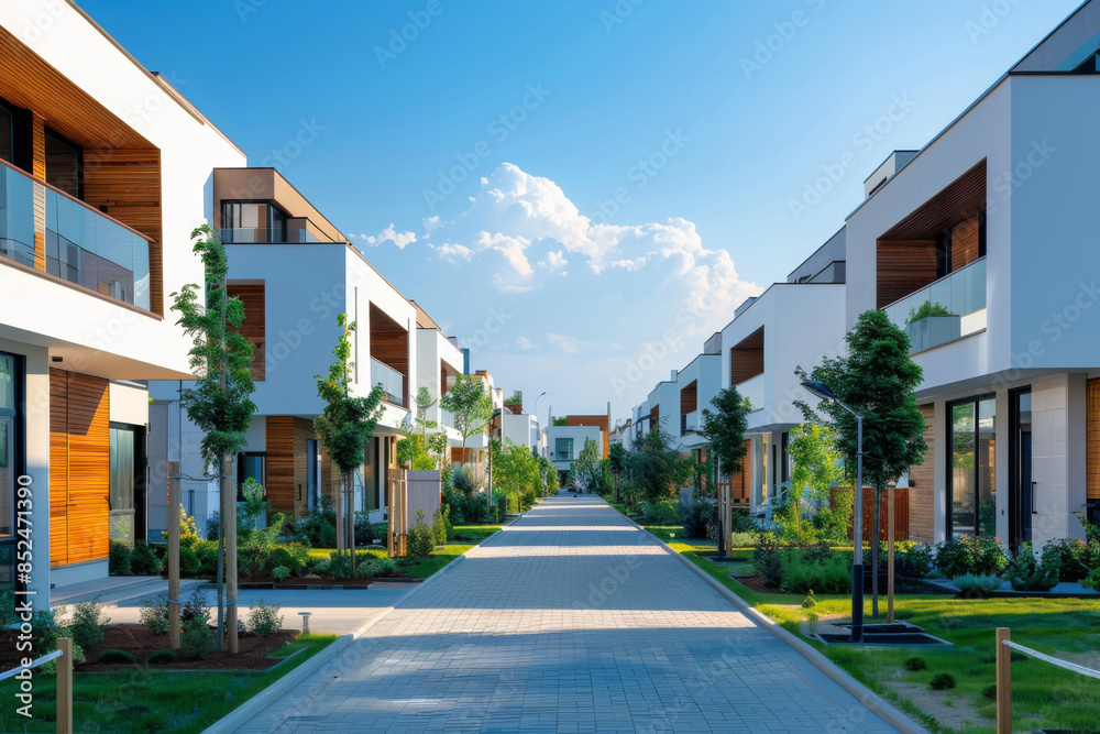 modern new residential area in the city. landscape architecture concept for residential development or neighborhood community life style modern new residential area in the city. landscape architecture concept for residential development or neighborhood community life style