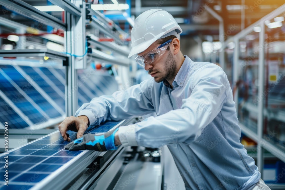 Engineer in Modern Laboratory Developing Flexible Solar Panels for Innovative Energy Solutions