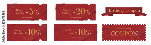 誕生日セールに使える赤い高級感のあるクーポンベクターアイコンセット2