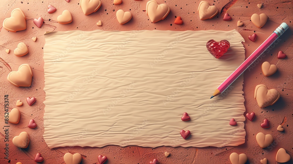 A vector illustration of an empty sheet of paper with a heart-shaped cookie and a cute teddy bear, designed with soft, warm colors and plenty of copy space A vector illustration of an empty sheet of paper with a heart-shaped cookie and a cute teddy bear, designed with soft, warm colors and plenty of copy space