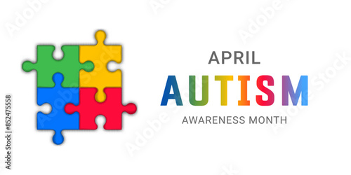 World April Autism Awareness Month banner with 3d puzzle. Web banner Background template