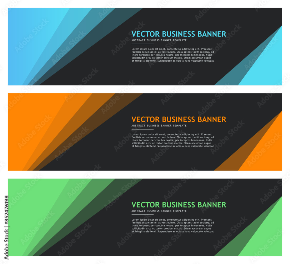 Fototapeta premium Simple and minimalist business banners blue, yellow and green horizontal flyer vector illustration template