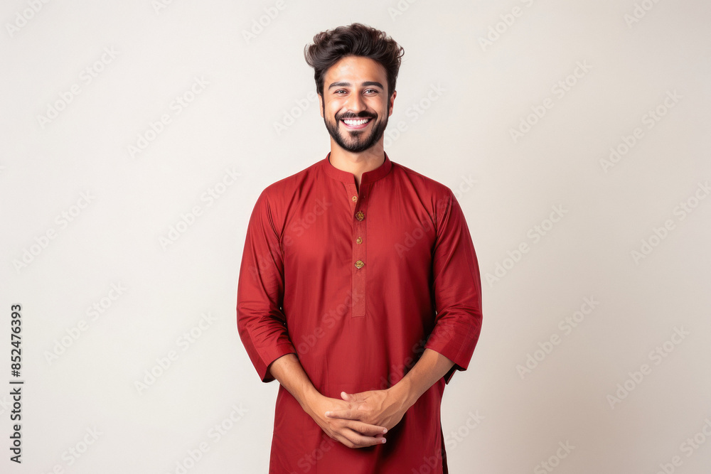 Obraz premium young indian man in traditional wear on white background