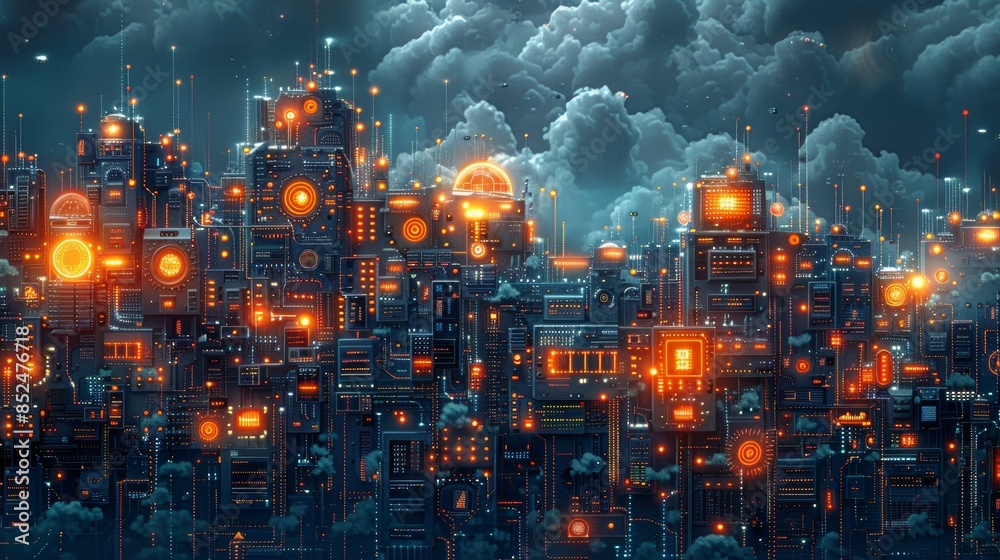 Fototapeta premium technology service management in vector corporate art style, abstract, business, IT, tech