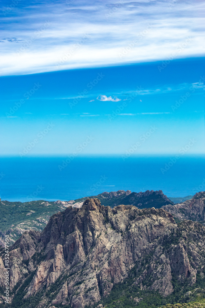 Hiking in Corsica mountains, beautiful clouds, sky and landscape