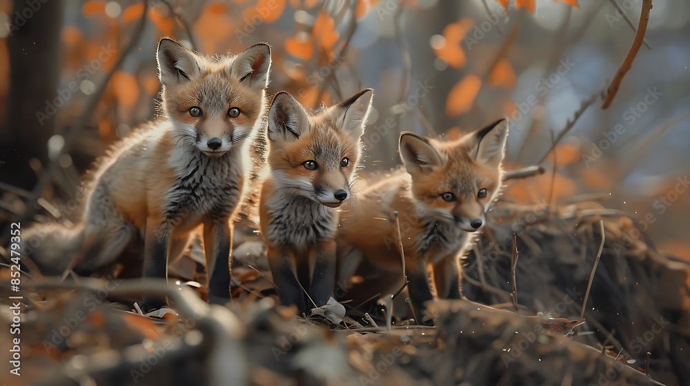Red fox kits together in the horror scene very detailed and realistic shape Red fox kits together in the horror scene very detailed and realistic shape