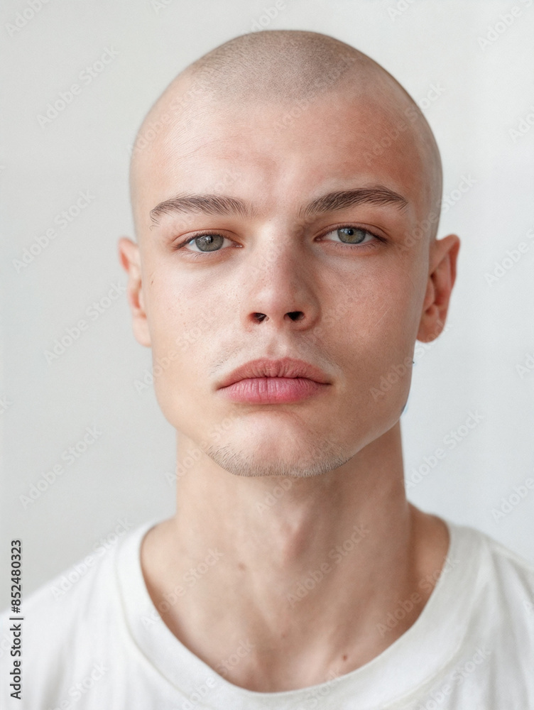 Naklejka premium Bald young man with a bright personality. Stylish bald-headed person on white background