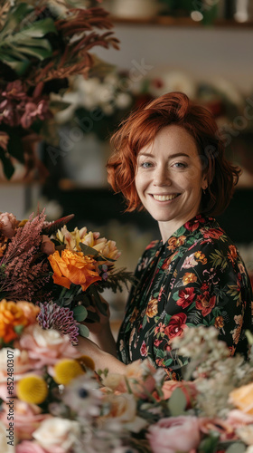 Florist Happiness Captured From Above, Professional Environment, Diverse Workforce, Corporate Photography, Team Collaboration, Engaged Employees, Authentic Work Settings.
