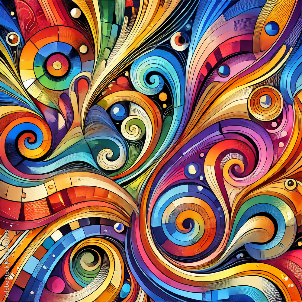 The design should include a dynamic blend of bright and vivid colors such as red, blue, green, yellow, purple, and orange.