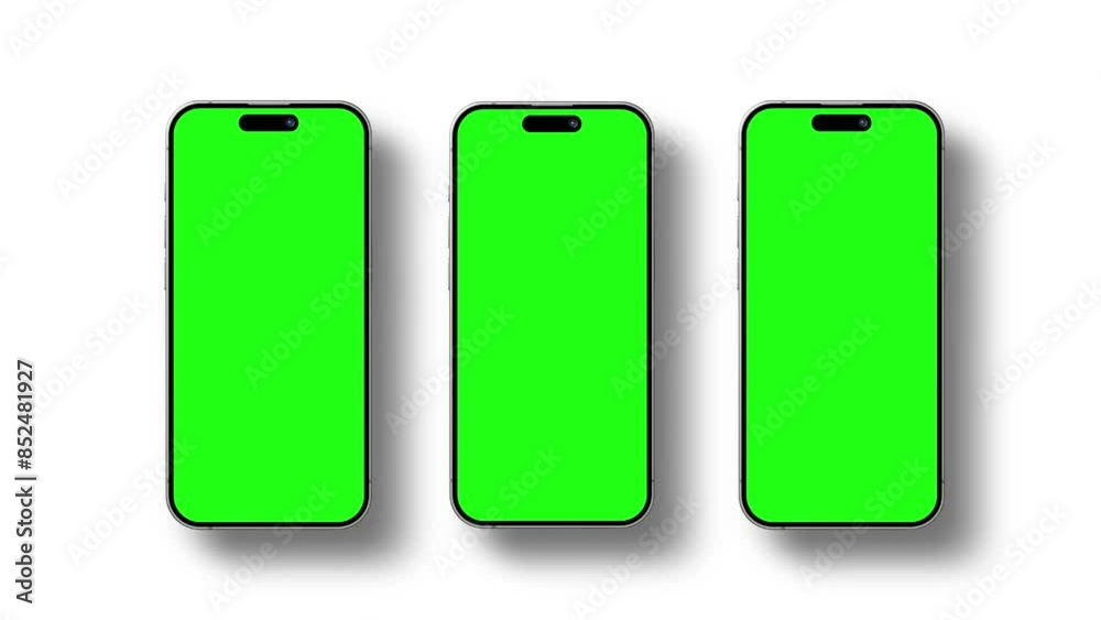 iPhone Mockup with green screen isolated on white background. 4K animation with mobile phone mockup and motion zoom effect