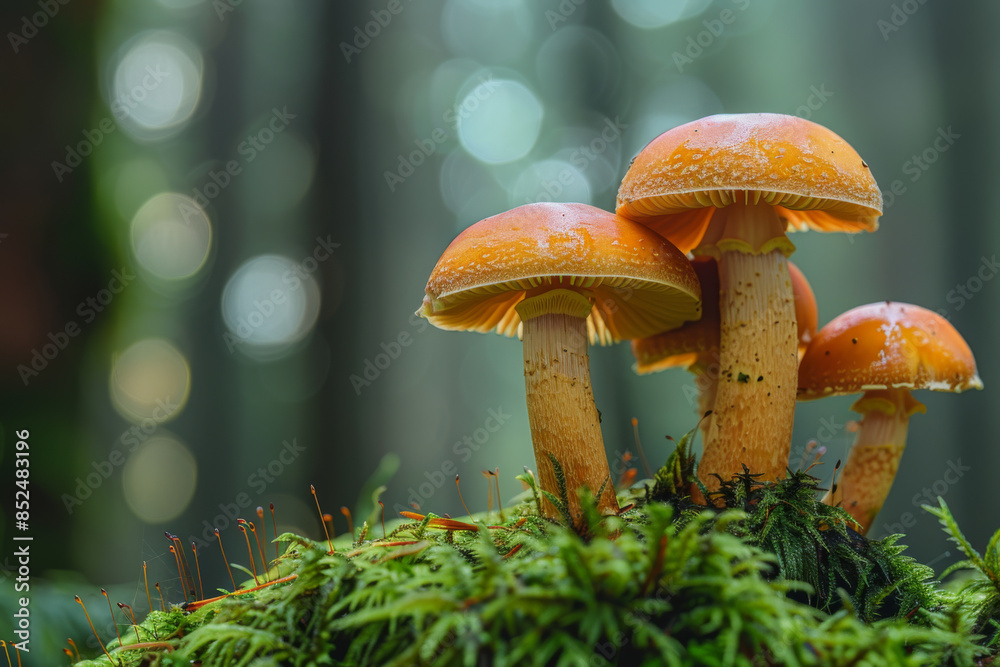 Fototapeta premium close up of mushrooms growing in the forest