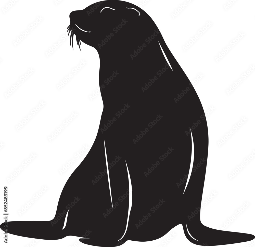Obraz premium Sea Lion Silhouette Vector Illustration White Background