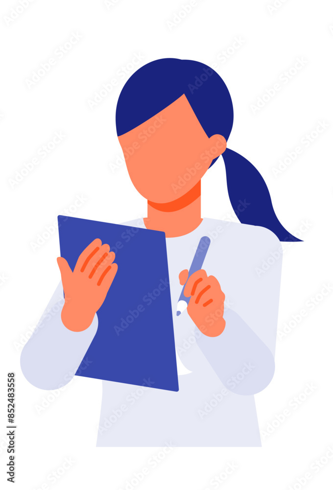 Working Woman. Concept for Problem Solving. Woman cartoon character. People face profiles avatars and icons. Close up image of Woman writing. Working Woman. Concept for Problem Solving. Woman cartoon character. People face profiles avatars and icons. Close up image of Woman writing.