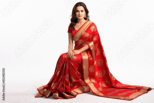 young beautiful indian woman in red color saree