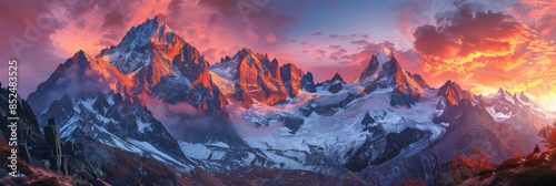 snowy mountains with beautiful sunrise views