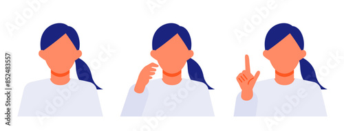 Working Woman. Concept for Problem Solving. Woman cartoon character. People face profiles avatars and icons. Close up image of Problem Solving Woman.