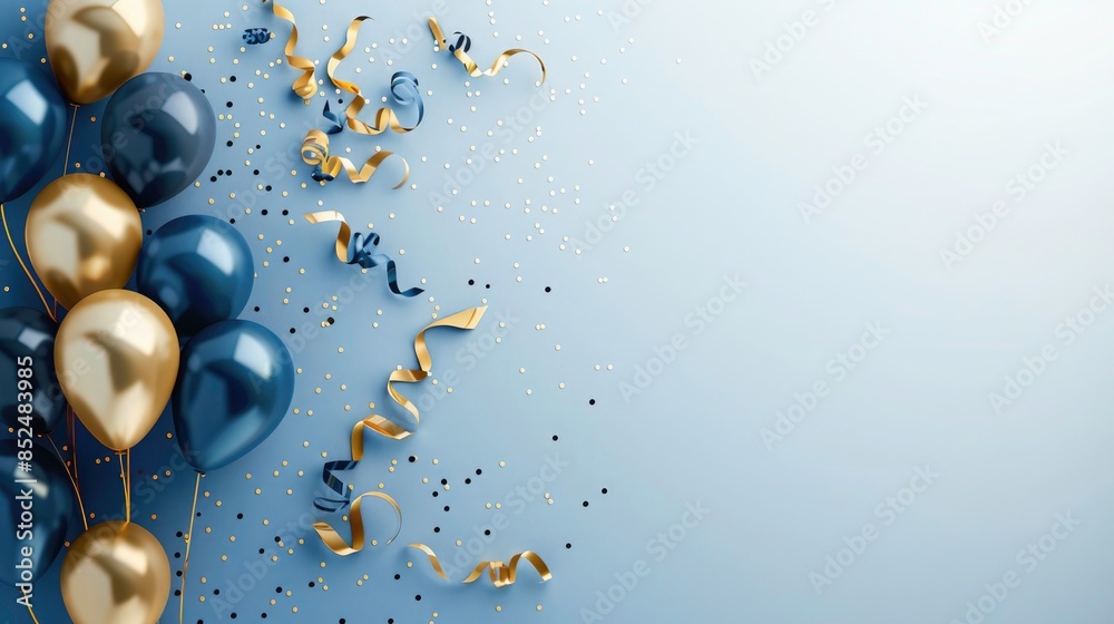 Birthday greeting background with gold and blue balloons. Birthday ...