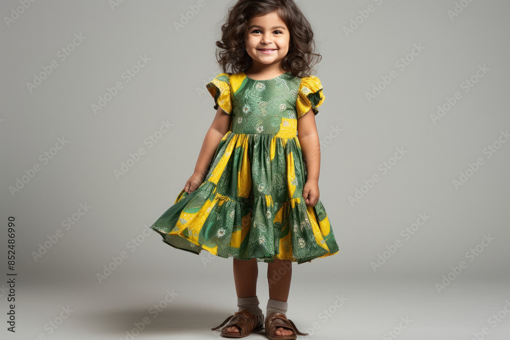 Cute little girl in frock. kids fashion concept