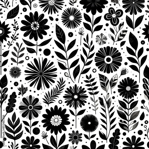 Seamless picture of black flowers on white background © Mr.Everything