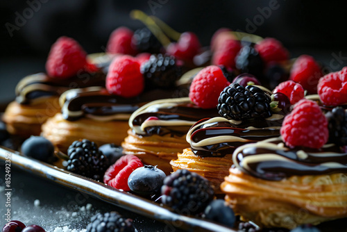 a tray of pastries with berries photo