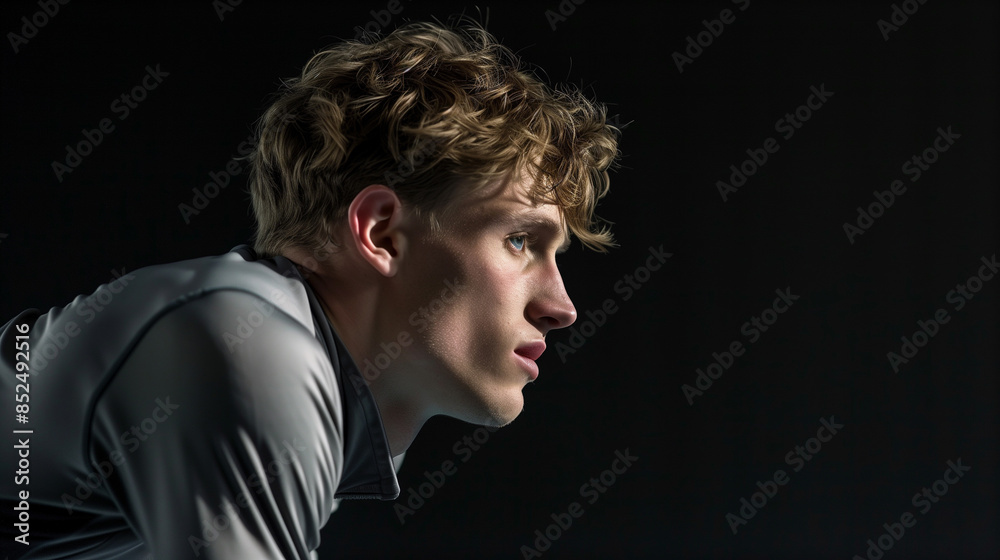 Profile Shot of a Male Model in a Fitted Grey Top Profile Shot of a Male Model in a Fitted Grey Top