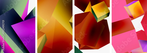 Flying 3d shapes, cubes and other geometric elements background design for wallpaper, business card, cover, poster, banner, brochure, header, website