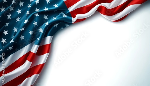 A wide aspect ratio image with a partial view of the American flag in the top left corner and the bottom right corner. The background is white