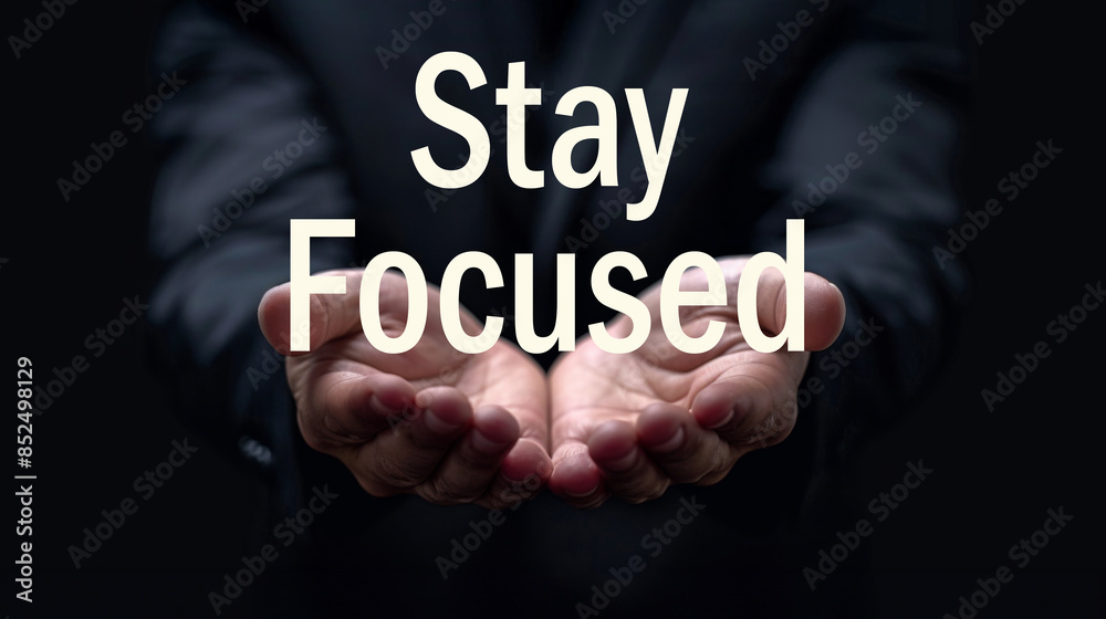 Stay Focused word on the hand of a businessman. Text symbol concept. Copy space. Stay Focused word on the hand of a businessman. Text symbol concept. Copy space.