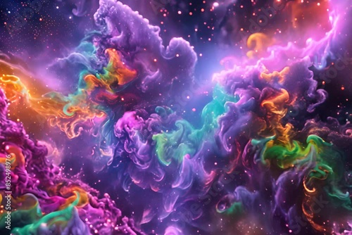 Vivid cosmic dreamscape with face silhouette in a mesmerizing nebula of colors