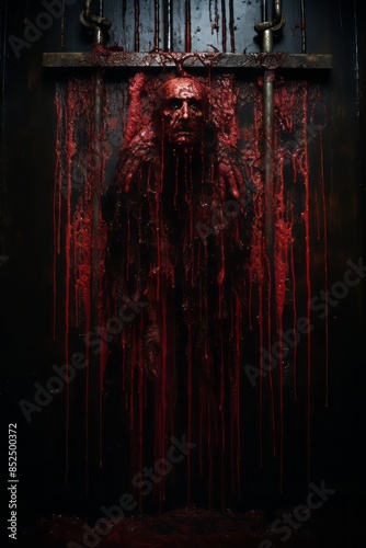 a poster with blood dripping from the wall