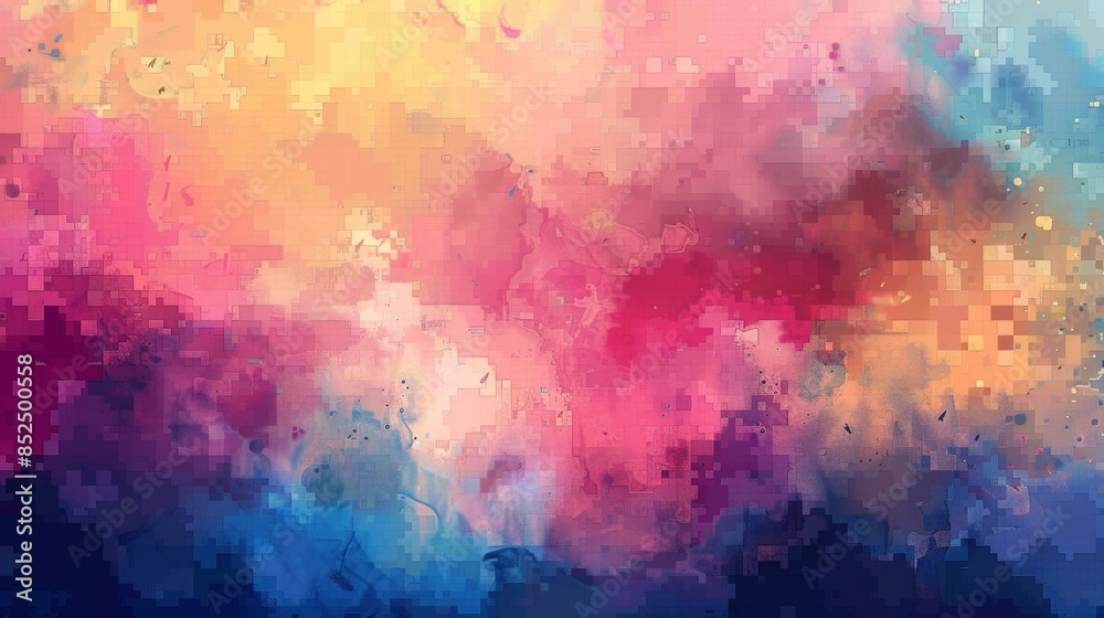 Vibrant desktop background featuring a colorful mosaic of traditional watercolor art and digital pixel elements. Vibrant desktop background featuring a colorful mosaic of traditional watercolor art and digital pixel elements.