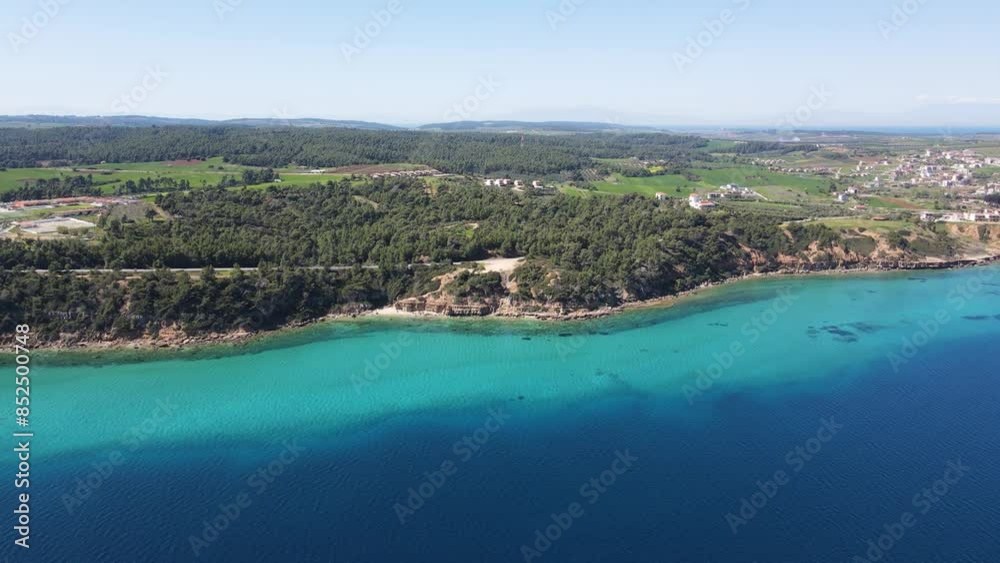 Amazing view of Kassandra coastline near town of Nea Fokea, Chalkidiki, Central Macedonia, Greece