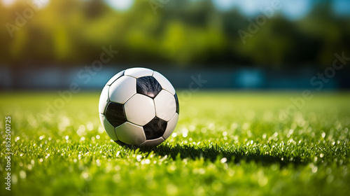 EM 2024 soccer Football. Soccer Ball on Lush Green Grass with Bokeh Background. Soccer & Sports Concept © jiacheng