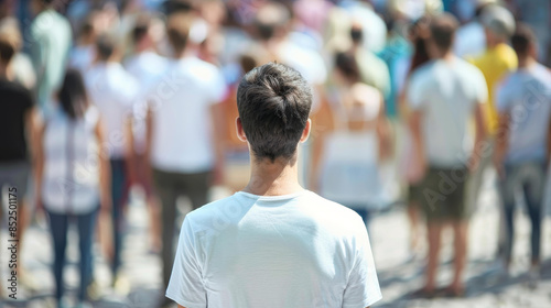 A lone figure stands amidst a sea of people, symbolizing individuality and uniqueness, Ai Generated