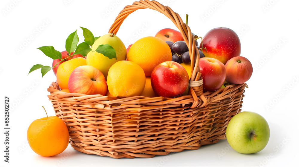 Assortment of ripe fruits in a rustic basket. Fresh and nutritious selection. Assortment of ripe fruits in a rustic basket. Fresh and nutritious selection.