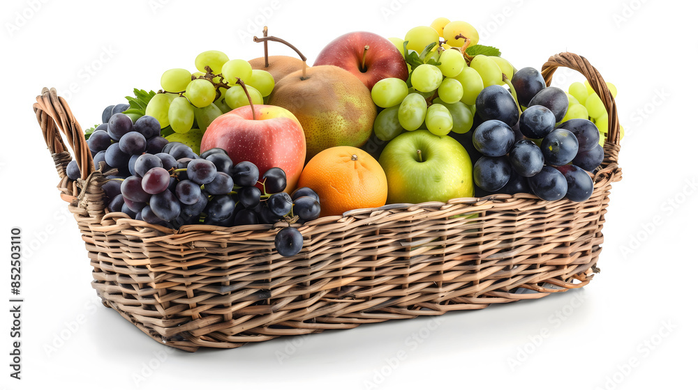 Selection of fresh fruits in a woven basket. Colorful and nutritious natural produce. Selection of fresh fruits in a woven basket. Colorful and nutritious natural produce.